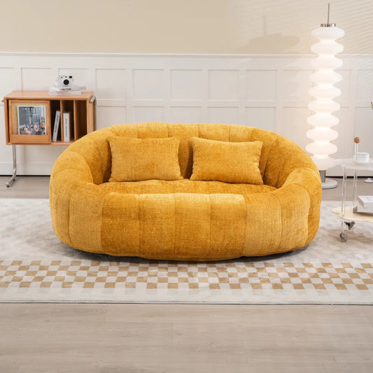 Zitzak – Poef – Lounger – Loungebank – Zitzak Met Hoge Rugleuning Geel – Hoogwaardig Schuim – Zachte Chenille Bekleding