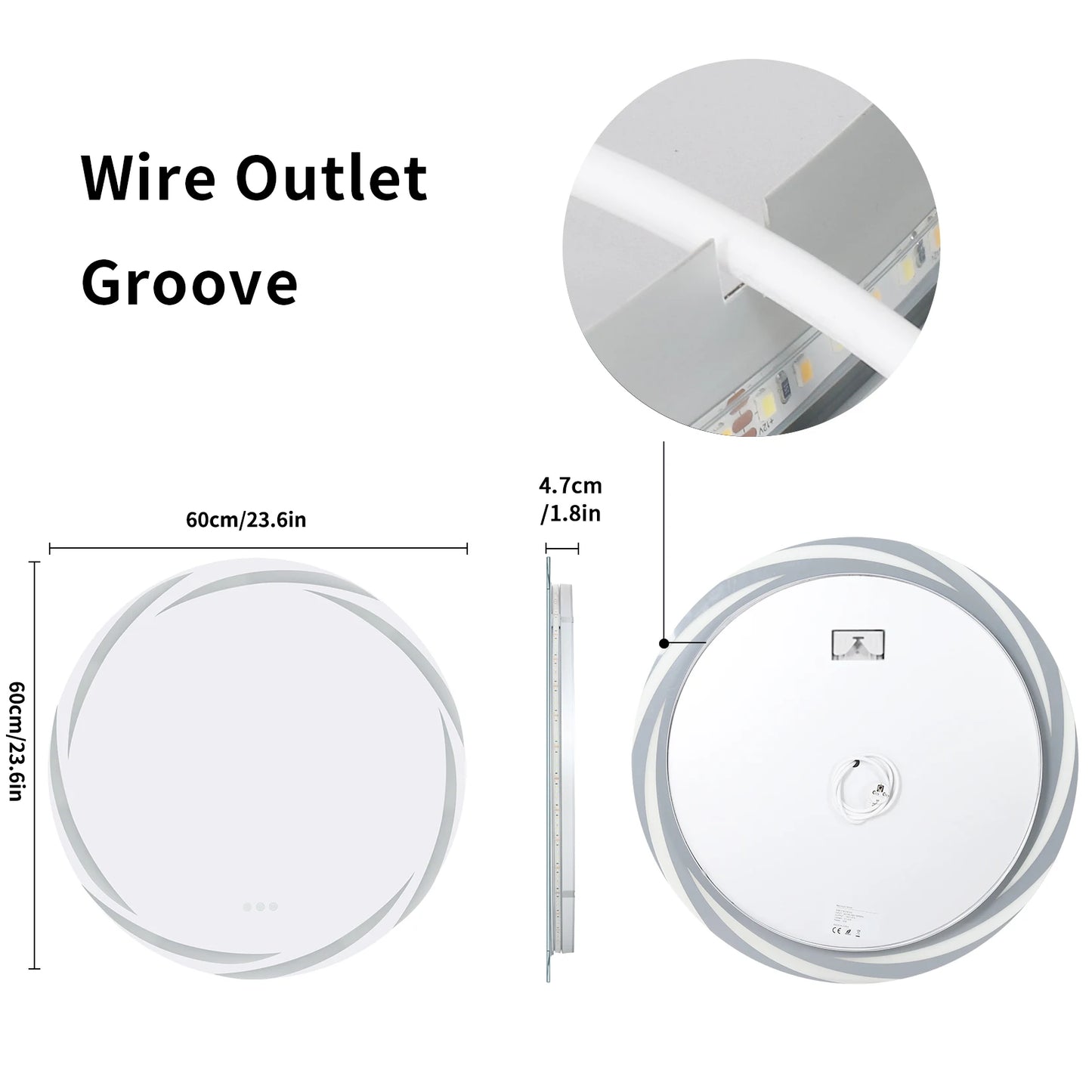 Badkamerspiegel - met LED - Wandspiegel Rond - Badkamerspiegel met Verlichting - Anti-condens - Dimbaar - Backlit - 3 Lichtkleuren - Touchscreen - IP56 Waterdicht - Draaduitgangsgroef - 60x60cm - QUORE
