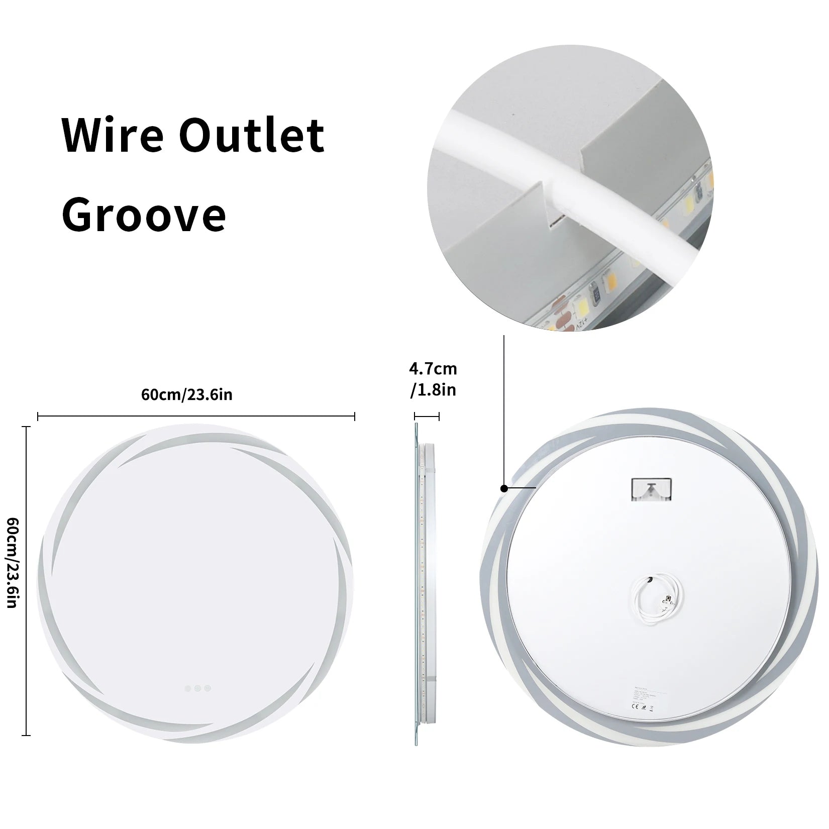 Badkamerspiegel - met LED - Wandspiegel Rond - Badkamerspiegel met Verlichting - Anti-condens - Dimbaar - Backlit - 3 Lichtkleuren - Touchscreen - IP56 Waterdicht - Draaduitgangsgroef - 60x60cm - QUORE