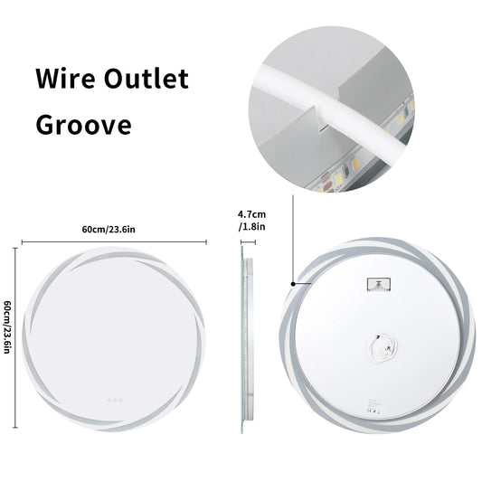 Badkamerspiegel - met LED - Wandspiegel Rond - Badkamerspiegel met Verlichting - Anti-condens - Dimbaar - Backlit - 3 Lichtkleuren - Touchscreen - IP56 Waterdicht - Draaduitgangsgroef - 60x60cm - QUORE