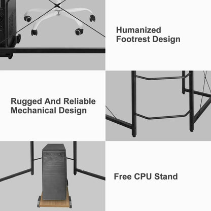 L-vormige Bureau - 170cm - Gaming - Werkstation Tafel - Bevestigingshaak - Stabiele Constructie - Metalen frame - 170x120 x75cm - Mahonie - QUORE