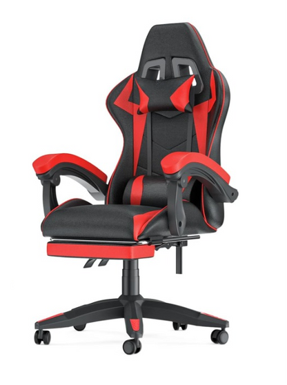 Gaming Stoel - Bureaustoel - Swivel Stoel - met Voetsteun - Hoofdsteun - Verstelbare - Rugleuning - Lendenkussen - Ergonomische - Draaibare - 68 x 50 x 122-144 cm - Rood