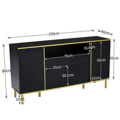 Dressoir – Kast – Buffetkast – Opbergkast – Ladekast – Hoogglans Zwart Met LED-Verlichting – Groot Formaat 150x40x80 cm