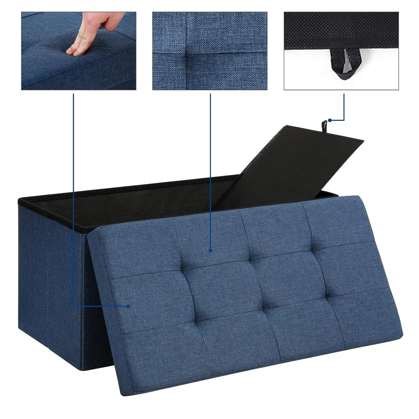Slaapkamerbank - Slaapkamerkruk - Opbergdoos - Kussenbox - Bank - 76 cm x 38 cm x 38 cm - Blauw