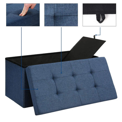 Slaapkamerbank - Slaapkamerkruk - Opbergdoos - Kussenbox - Bank - 76 cm x 38 cm x 38 cm - Blauw