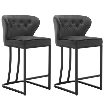 Barkrukken – Barkruk – Barstoel – Keukenkruk – Stoel – Velvet Bekleding – Metalen Frame - Donkergrijs
