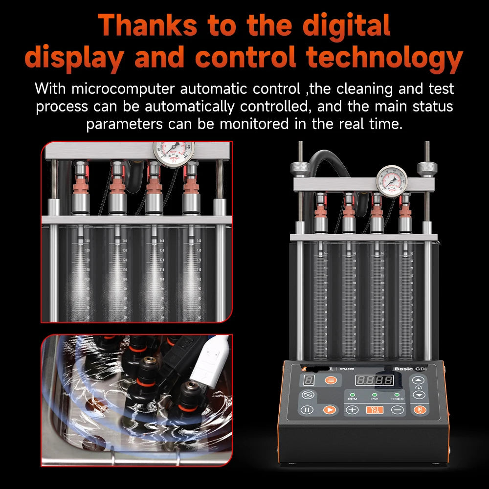 Brandstofinjector Reiniger En Tester – Injector Cleaner – Injector Tester – Ultrasone Reiniging – In-Veertuigreiniging – Meerdere Testfuncties – Voor 4-Cilinders