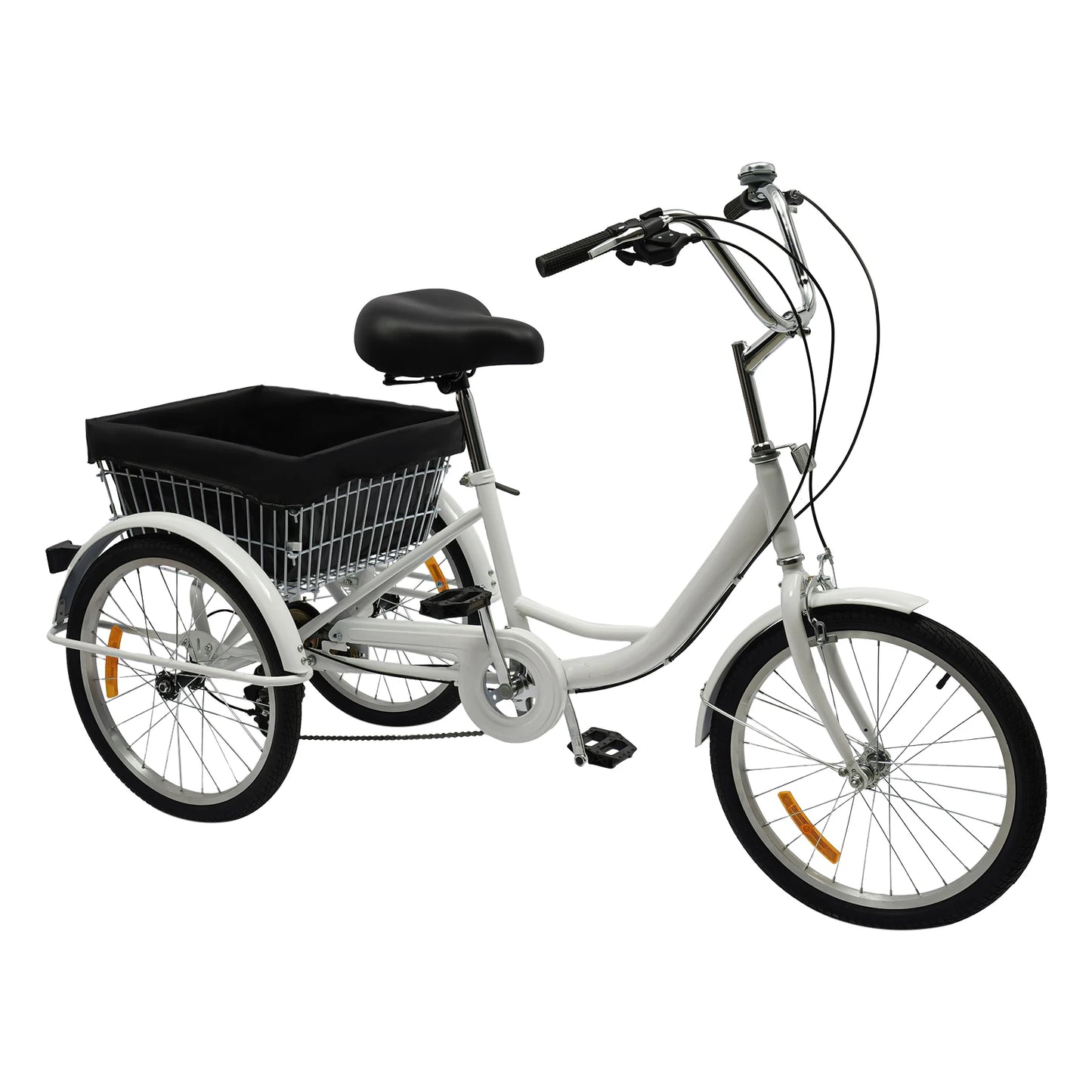 20" 8-Speed Adult Tricycle Adjustable 3-Wheel Bicycle Road Trike Bike Load 110kg with Basket+Bell+Mudguards 160*64cm Black/White