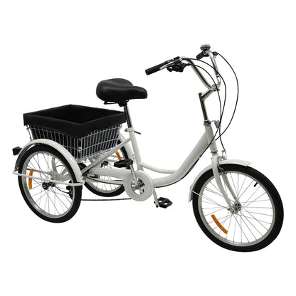 Driewieler – Driwieler – Driewielige Fiets – Driewielerfiets – Roadbike – 20 Inch – 8 Versnellingen – Max 110 kg Belastbaar – Met Mand en Bel - QUORE