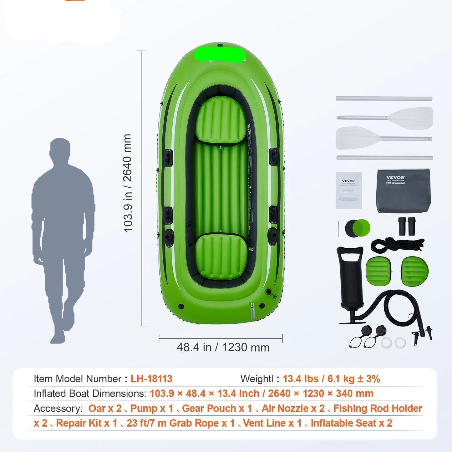 Opblaasboot - Max. 499 kg Laadvermogen - 6 Onafhankelijke Luchtkamers - Met Pomp en Roeisets - 4-zits - 499Kg - Groen
