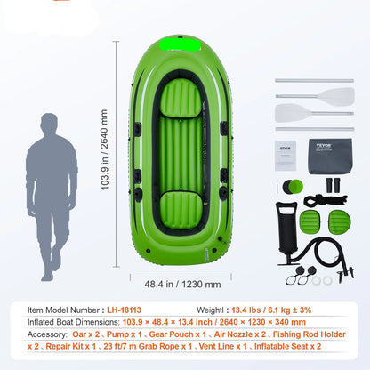 Opblaasboot - Max. 499 kg Laadvermogen - 6 Onafhankelijke Luchtkamers - Met Pomp en Roeisets - 4-zits - 499Kg - Groen