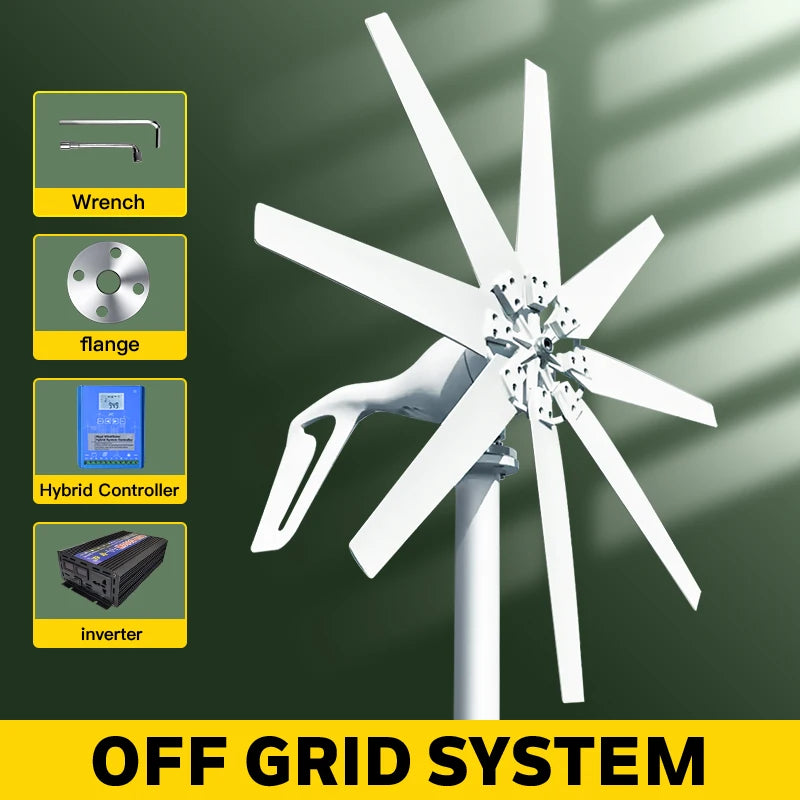 Windgenerator – Windturbine – Windmolen – Duurzame Energie – 24V Output – 8 Nylon Bladen – Aluminium Behuizing - 1000W - Off-grid Systeem 2