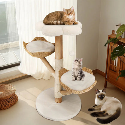 Kattenkrabpaal – Krabmeubel – Kattenpaal – Speelpaal – Natuurlijk Wilgenhout – Meerdere Verdiepingen – Sisal Krabposten - 60 x 111 cm