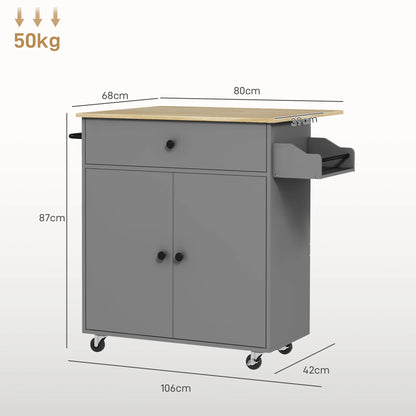 Homcom Kitchen Island with Wheels Folding Wing 106X42X87 cm - QUORE