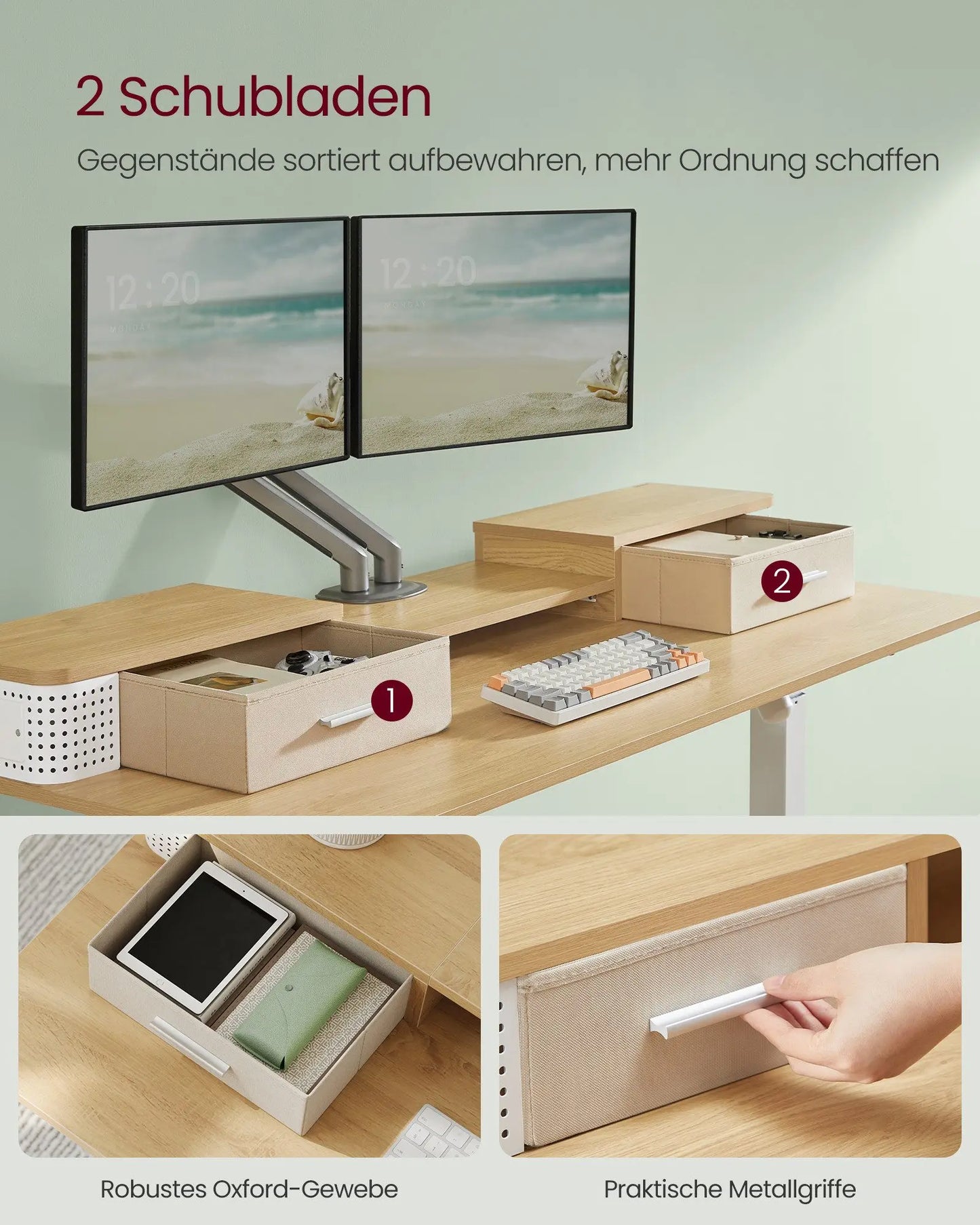 Elektrisch Sta-bureau - Hefbureau - Hoektafel - Monitorstandaard - Verstelbaar - met USB-oplaadpoort - voor Thuiskantoor - 50dB - 60 x 140 x 72-120 cm - Wit