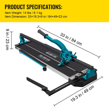 Handmatige Tegelsnijder - Laserpositionering - Single Rail - Professioneel Handgereedschap - Voor Het Snijden - Keramische Porseleinen - Granieten - Vloertegels-  24 inch - met Beugel - 84 x 49 x 23 cm - Blauw
