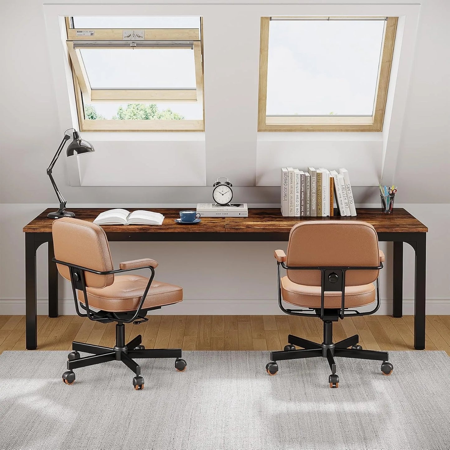 Bureau – Computerbureau – Werktafel – Bureautafel – Thuiswerkplek – Extra Lang 200 cm – Stevig Houtlook Metalen Pooten Rustiek Bruin