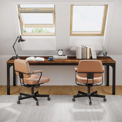 Bureau – Computerbureau – Werktafel – Bureautafel – Thuiswerkplek – Extra Lang 200 cm – Stevig Houtlook Metalen Pooten Rustiek Bruin