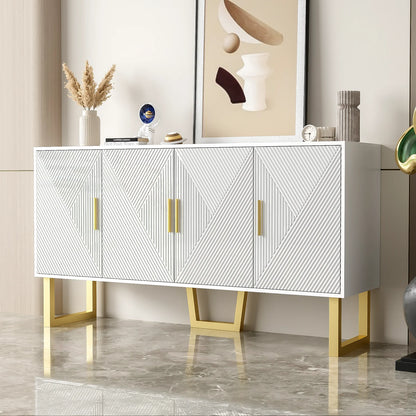 Dressoirkast – Dressoir – Opbergkast – Kast – Witte Kast – Hoogglans Deuren – Matte Gouden Pooten