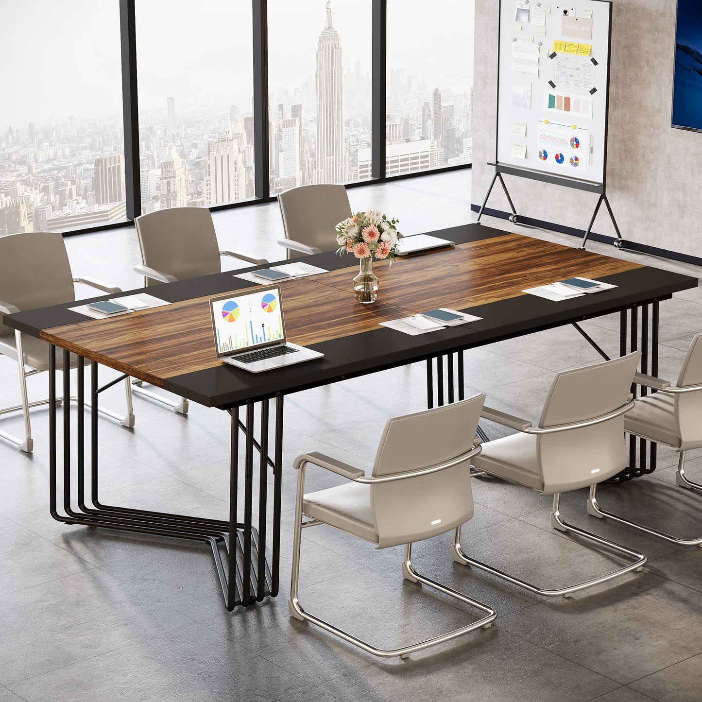 Vergadertafel – Werktafel – Bureau – Eettafel – Industrieel – Stevig Metalen Frame - 100 x 200 x 75 cm - Bruin - QUORE
