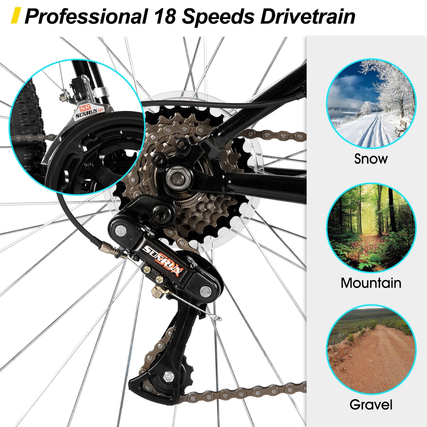 HILAND 26 27 Inch Mountain Bike, Mens Womens MTB with 18 Speeds, High-Tensile Steel Frame, V Brake, Hardtail Bicycle for Adults