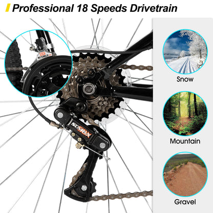 HILAND 26 27 Inch Mountain Bike, Mens Womens MTB with 18 Speeds, High-Tensile Steel Frame, V Brake, Hardtail Bicycle for Adults