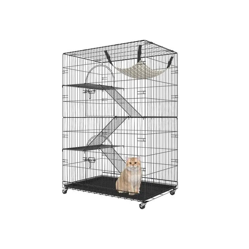 Kattenbox - Katten Kooi - Draad Kennel - Grote Kattenren - met 4 Niveaus - Oefening Plaats - Krat Metalen - voor Huisdier - Stevig - Durzaam - Ijzer - 90 x 60 x 133 cm -  Zwart