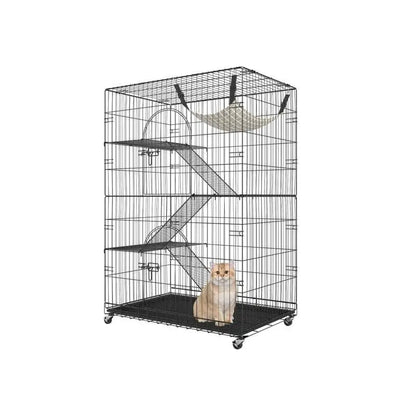 Kattenbox - Katten Kooi - Draad Kennel - Grote Kattenren - met 4 Niveaus - Oefening Plaats - Krat Metalen - voor Huisdier - Stevig - Durzaam - Ijzer - 90 x 60 x 133 cm -  Zwart