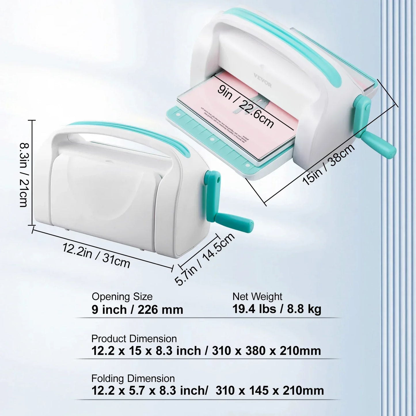 Stansmachine - Embossing Machine - Handmatige - 9 Inch - voor Scrapbooking - Kaarten - DIY Decoraties - Wit en Blauw