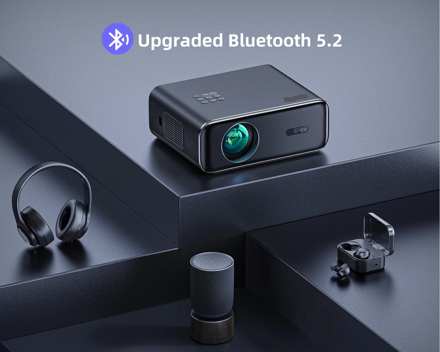 Beamer - Projector - Mini Projector - 1080P - Auto Focus 4K Ondersteunde - 600 ANSI Lumen - WIFI 6 & Bluetooth 5.2 - Outdoor Home Theater Beamer – 6D Keystone – EU Plug