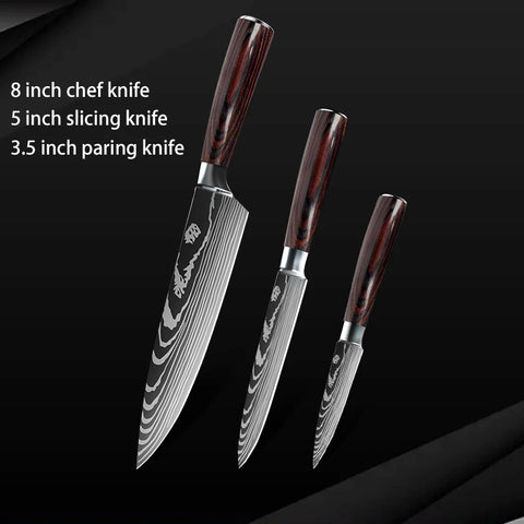 Keukenmessen - Knife set - Chef Knife - Knives - Kitchen Knife - Roestvrij staal met hoog koolstofgehalte - Damascus-tekening - Hakmesset - Santoku-koksmes - 10stuks