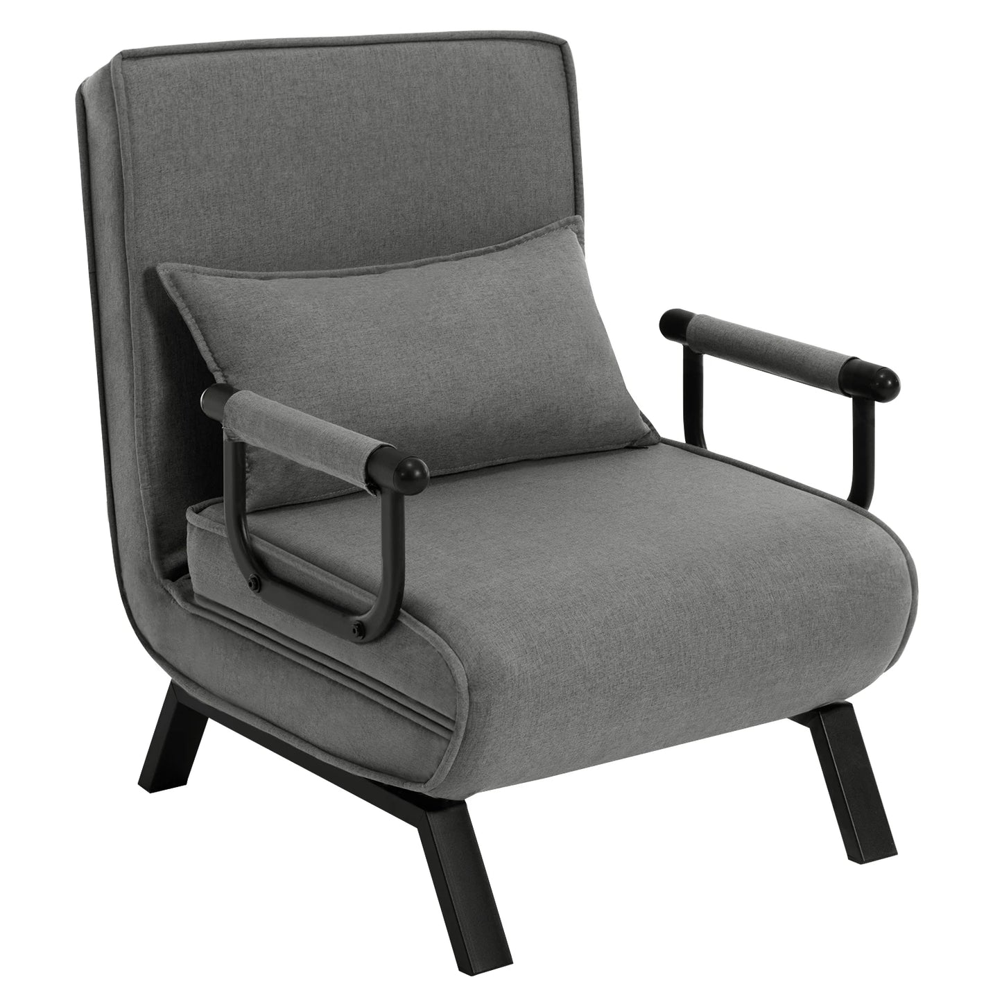 Slaapbank - Slaapfauteuil - Slaapstoel - Inklapbare Slaapbank - Opvouwbare Stoel - 3-in-1 - met Fauteuil - Linnen Bekleding - Kussen - Verstelbare Rugleuning - Grijs - QUORE