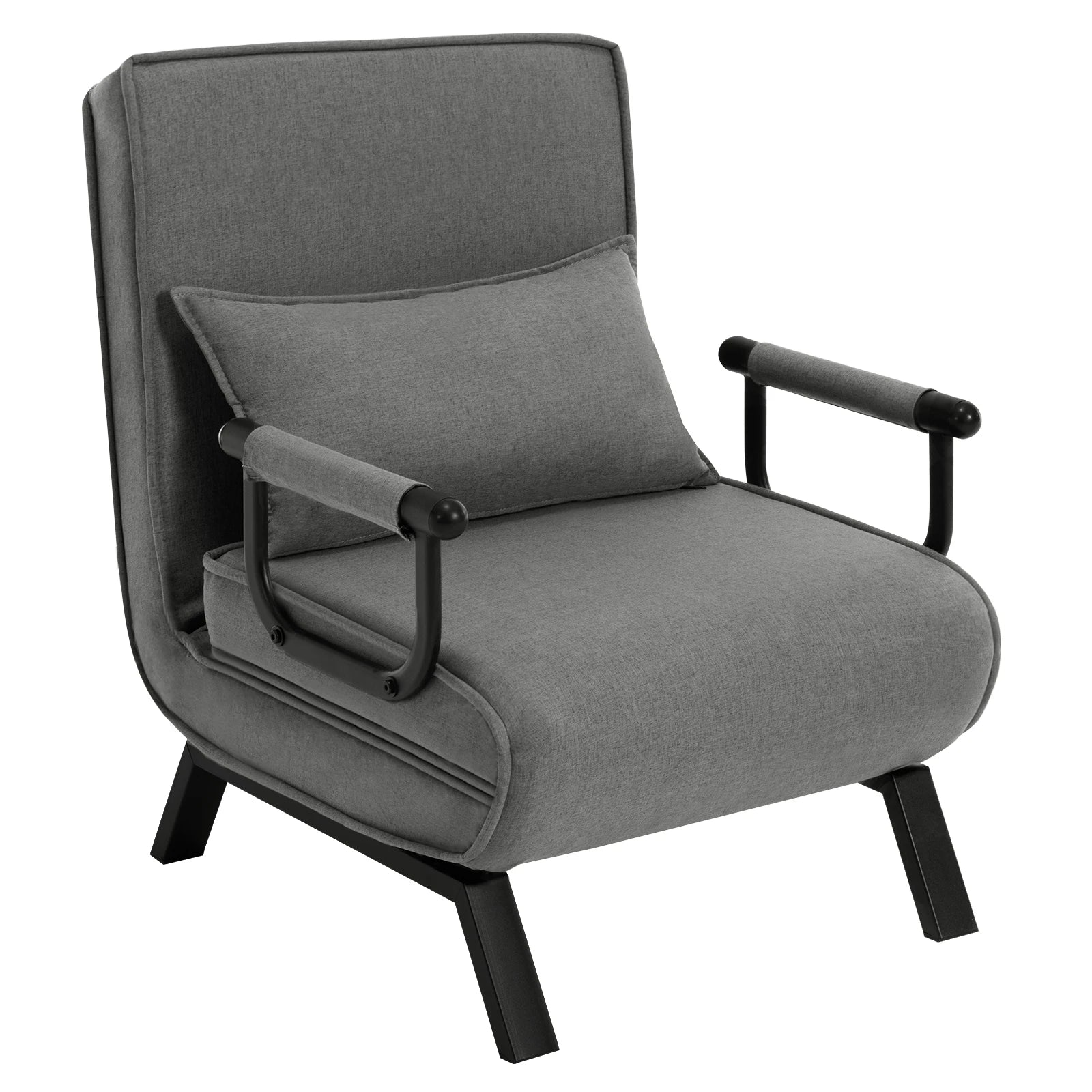 Slaapbank - Slaapfauteuil - Slaapstoel - Inklapbare Slaapbank - Opvouwbare Stoel - 3-in-1 - met Fauteuil - Linnen Bekleding - Kussen - Verstelbare Rugleuning - Grijs - QUORE