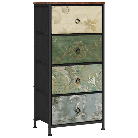 Stoffen Ladekast - Ladenkast - Opbergkast - 4 Lades - Compacte Kast - Veelzijdig - Organizer voor Thuis - Metalen Frame - Bloemenmotief