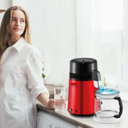 Destilleerapparaat - Water Destilleerapparaat - Waterdispenser - Waterdistilleerder - 4L - Krachtige 750W Waterzuiveraar voor Thuisgebruik - Rood - QUORE