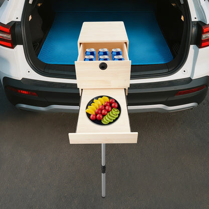 Campingtafel – Vouwtafel – Picknicktafel – Buitentafel – Tafel Met Schuiflade – Duurzaam Dennenhout – Inklapbaar En Compact