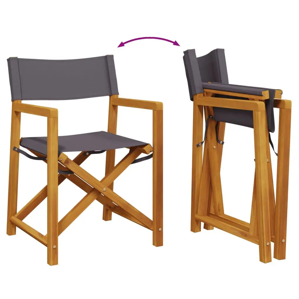 Tuinstoel – Set van 2 - Klapstoel – Vouwstoel – Campingstoel – Balkonstoel – Massief Acaciahout – Donkergrijze Polyesterstoel - 54 x 53.5 x 85.5 cm - Donkergrijs
