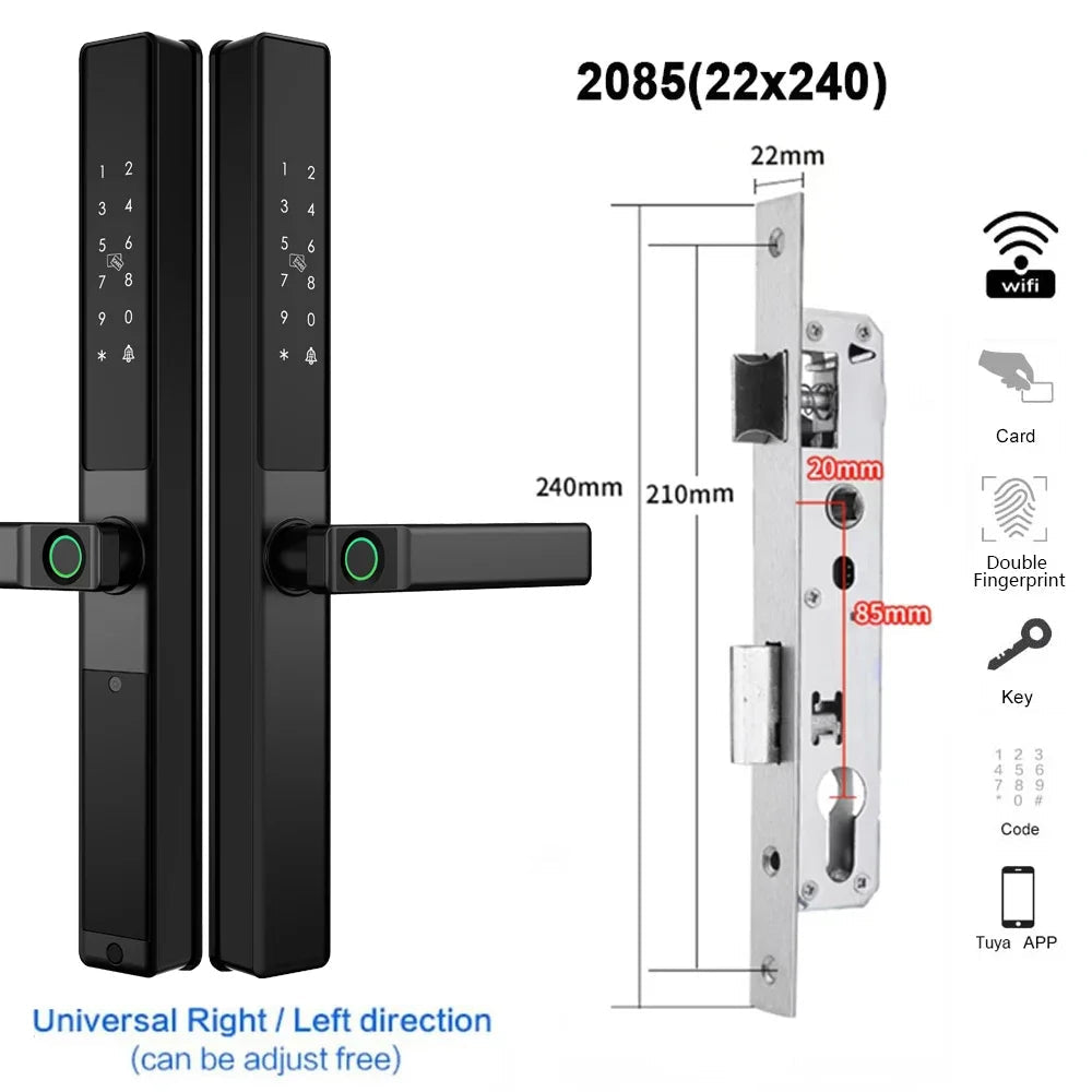 Slimme Wifi Deurslot – Elektronisch Slot – Vingerafdrukslot – Biometrisch Slot – Digitale Deurslot – Waterdicht Aluminium – Snelle Vingerafdrukherkenning - 2085 - 22x240