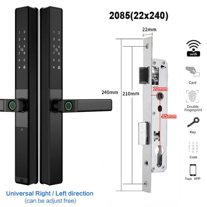 Slimme Wifi Deurslot – Elektronisch Slot – Vingerafdrukslot – Biometrisch Slot – Digitale Deurslot – Waterdicht Aluminium – Snelle Vingerafdrukherkenning - 2085 - 22x240