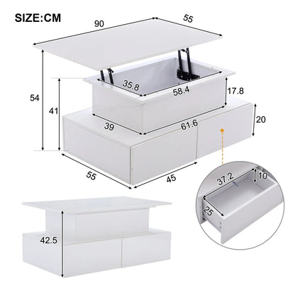 Salontafel – Moderne Tafel – Witte Hoogglans Tafel – Uitschuifbare Tafel – Met LED-Verlichting – Vier Lades – Geruisloos Uittreksysteem