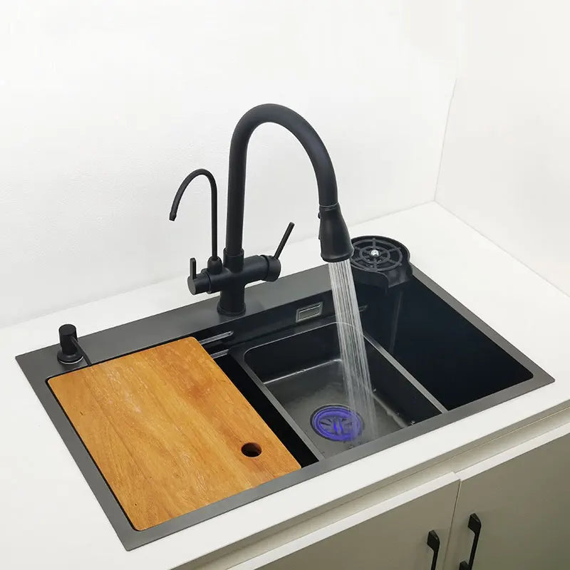 Nano Kitchen Sink Matte Black Above Mount Washing Basin with chopping board 304 Stainless Steel Single black kitchen sink