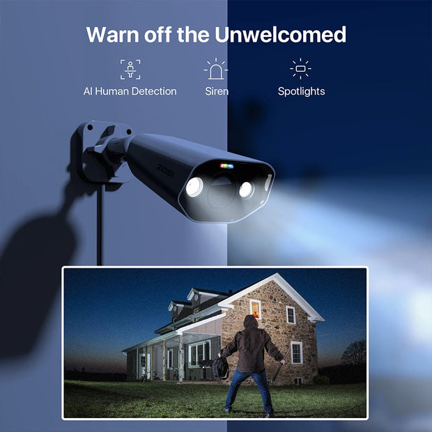 Zosi - Beveiligingscamerasysteem - 5MP 1080p - Buiten - Bewakingscamera - Beveiligingscamera - Beveiligingscamerasysteem - 2 stuk - IP66 - Wit