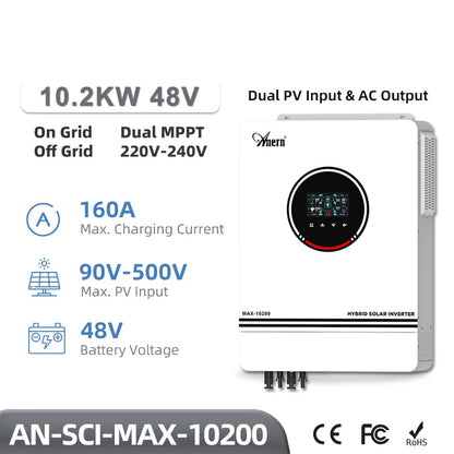 Hybride Solar Inverter – Zonne-Omvormer – Off-Grid Omvormer – Pure Sinus Omvormer – Mppt Solar Charger – 10,2 KW Met WiFi – 230VAC Pure Sinusgolf Output - QUORE
