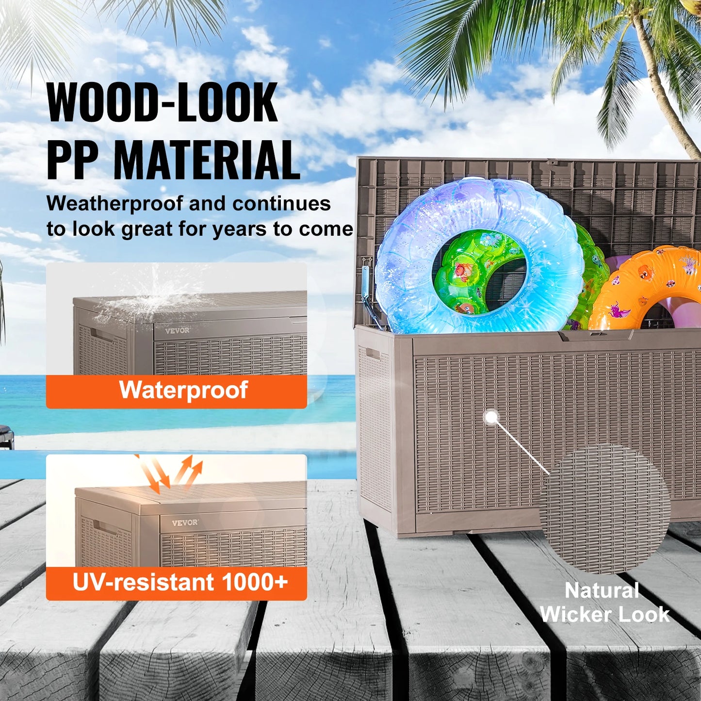 378L Waterdichte Opbergbox voor Buiten – Tuinkussenbox van Kunststof met Afsluitbaar Deksel – Duurzame Opbergbox, Bank en Tafel in Eén voor Tuin, Terras of Balkon