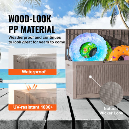 378L Waterdichte Opbergbox voor Buiten – Tuinkussenbox van Kunststof met Afsluitbaar Deksel – Duurzame Opbergbox, Bank en Tafel in Eén voor Tuin, Terras of Balkon