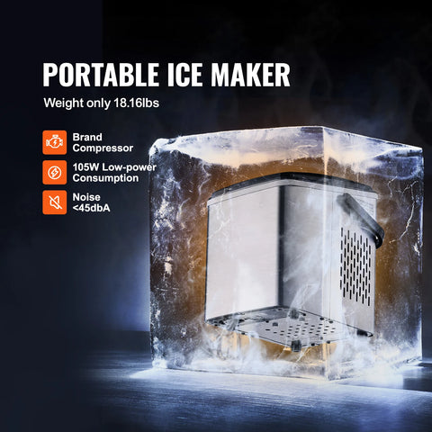 Vevor - Ice Cube Machine - Ice Cubes - Ice Cube Maker with Ice Scoop - App Controllable - Self-cleaning Function - 105W - 1.8lbs - Black