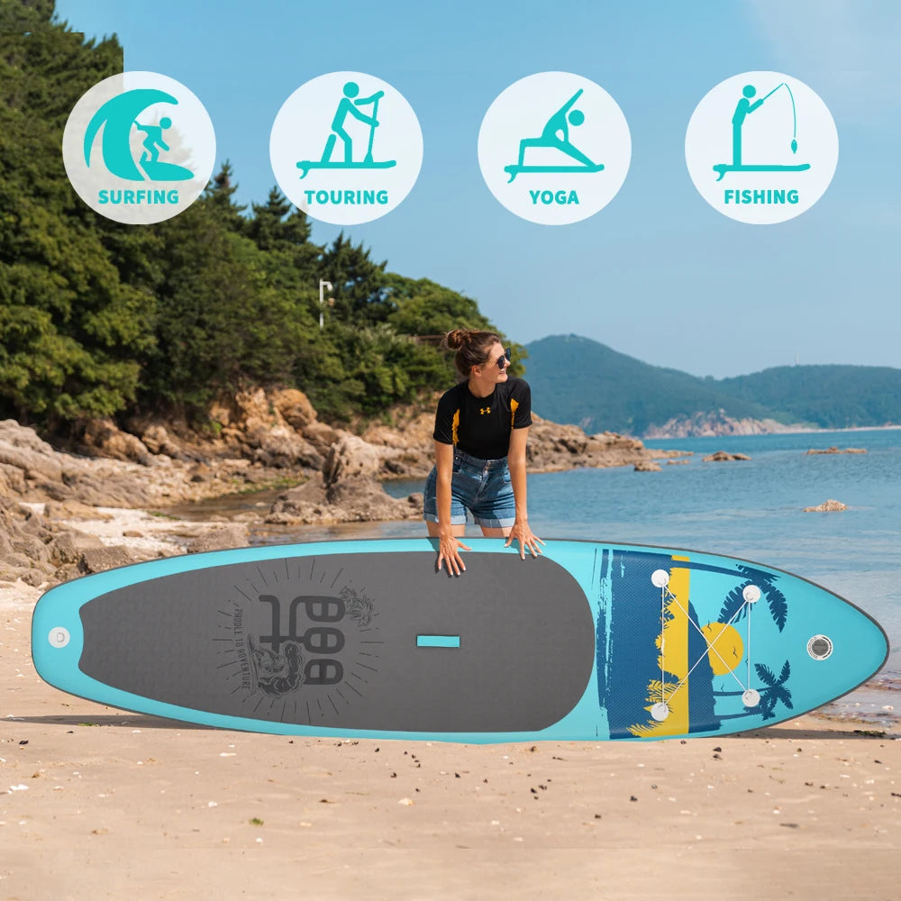 Supboard - Paddle Board - Peddelplank - Surfplank - Opblaasbaar - Inc. Peddel - Vin - Leash - Riem - Handpomp - Rugzak - 335 x 84 x 15 cm - Turkoois & Grijs