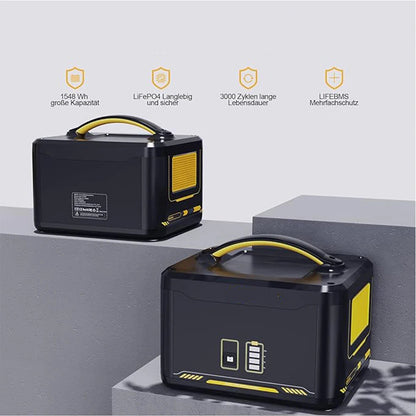 Powerstation - Stroomgenerator - Mini-Generator - Draagbare - met extra batterij - 1548 Wh - LiFePO4 - 3500 mAh - -20°C to 55°C - voor Thuis - Tenten - Buiten - Kamperen - 36 x 27 x 28 cm - Zwart/Geel