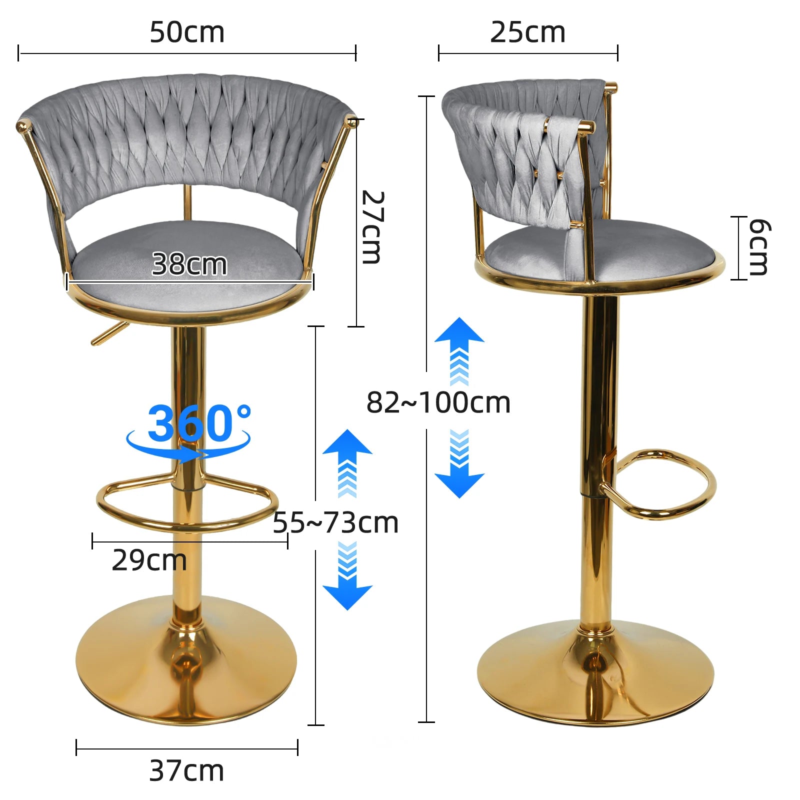 Barkrukken – Barstoelen – Keukenkrukken – Barstoelen Met Rugleuning – Keukenstoelen – Velvet Bekleding – Verstelbare Zithoogte – Draaibaar - QUORE
