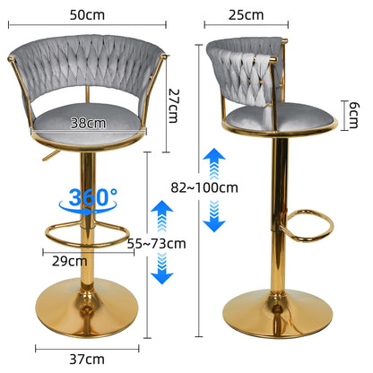 Barkrukken – Barstoelen – Keukenkrukken – Barstoelen Met Rugleuning – Keukenstoelen – Velvet Bekleding – Verstelbare Zithoogte – Draaibaar - QUORE